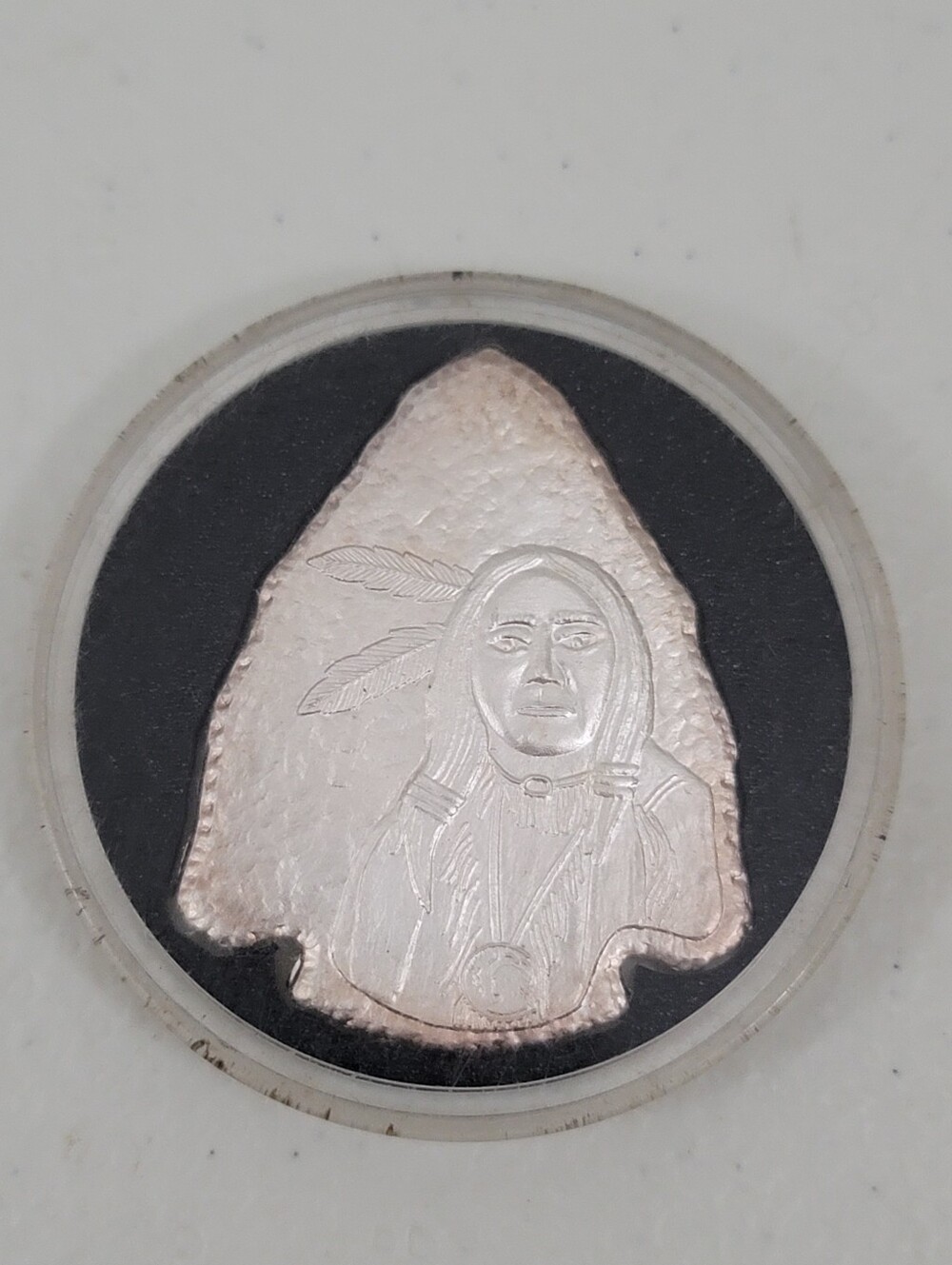 Arrowhead Indian Warrior Medallion Rare Collectible 1 Troy Oz .999 Fine Silver